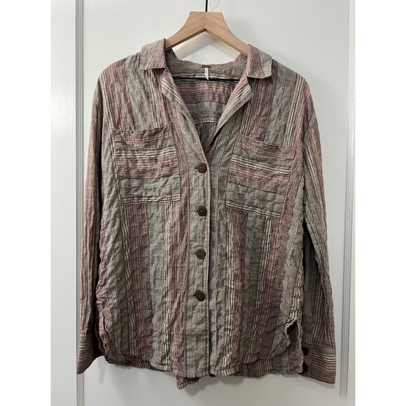 Free People Tops - Free People Women's Oversized High Tide Shirt Pink Sands Stripe Size XS